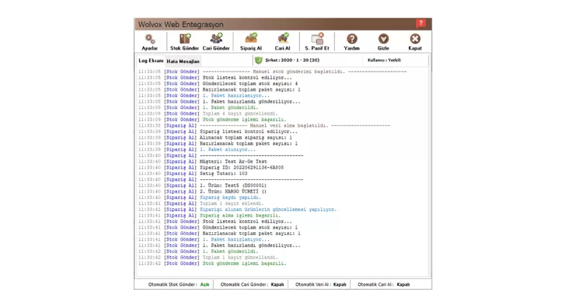 Wolvox Web Entegrasyon